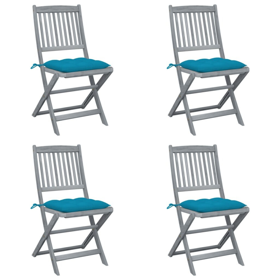 vidaXL Tuinstoelen 4 st inklapbaar met kussens massief acaciahout afbeelding 1