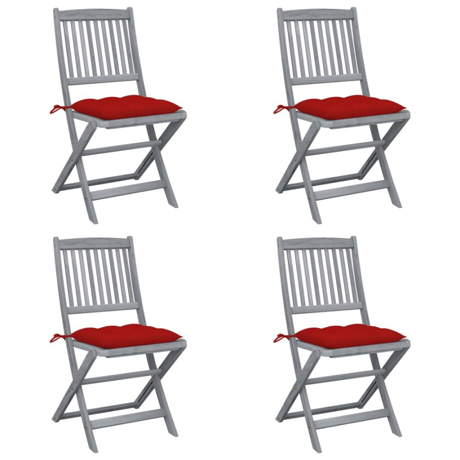 vidaXL Tuinstoelen 4 st inklapbaar met kussens massief acaciahout afbeelding 1