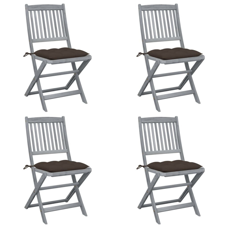 vidaXL Tuinstoelen 4 st inklapbaar met kussens massief acaciahout vidaXL Tuinstoelen 4 st inklapbaar met kussens massief acaciahout afbeelding 1