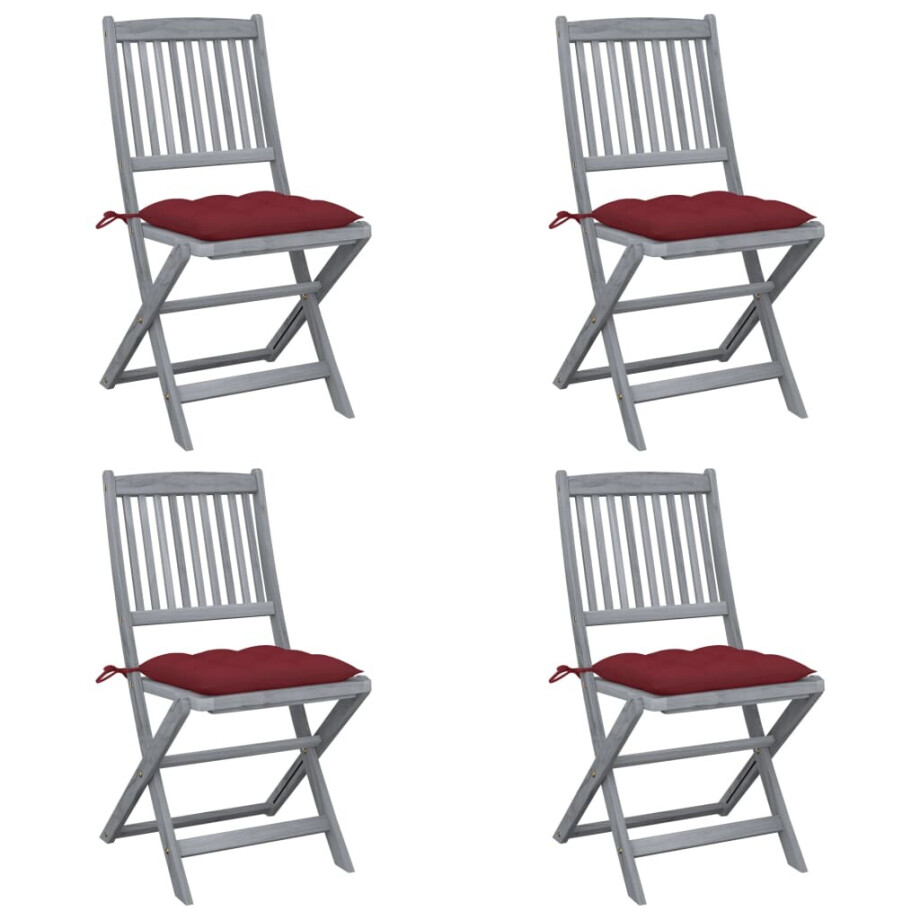 vidaXL Tuinstoelen 4 st inklapbaar met kussens massief acaciahout afbeelding 1
