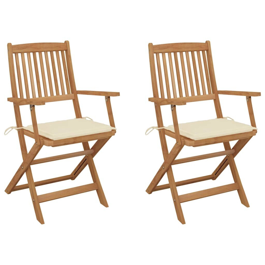 vidaXL Tuinstoelen 2 st inklapbaar met kussens massief acaciahout afbeelding 1