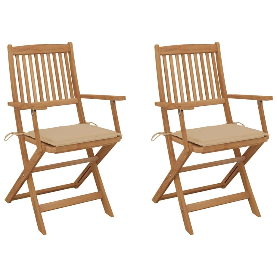 vidaXL Tuinstoelen 2 st inklapbaar met kussens massief acaciahout afbeelding 1