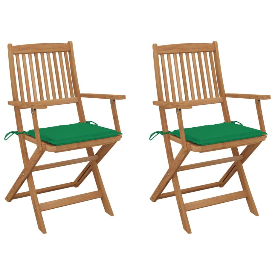vidaXL Tuinstoelen 2 st inklapbaar met kussens massief acaciahout afbeelding 1