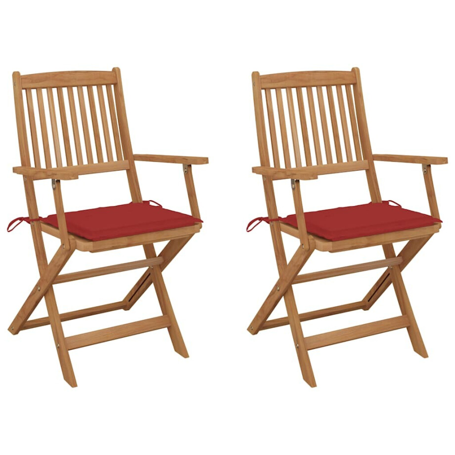 vidaXL Tuinstoelen 2 st inklapbaar met kussens massief acaciahout afbeelding 1