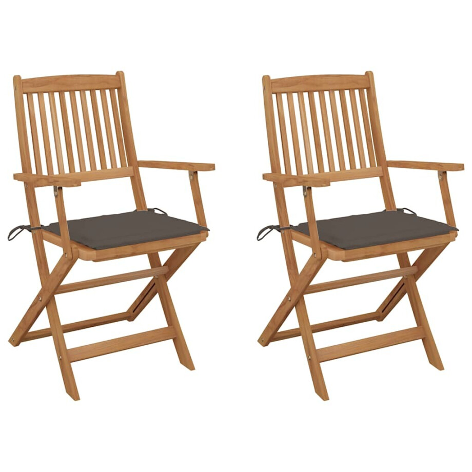 vidaXL Tuinstoelen 2 st inklapbaar met kussens massief acaciahout afbeelding 1