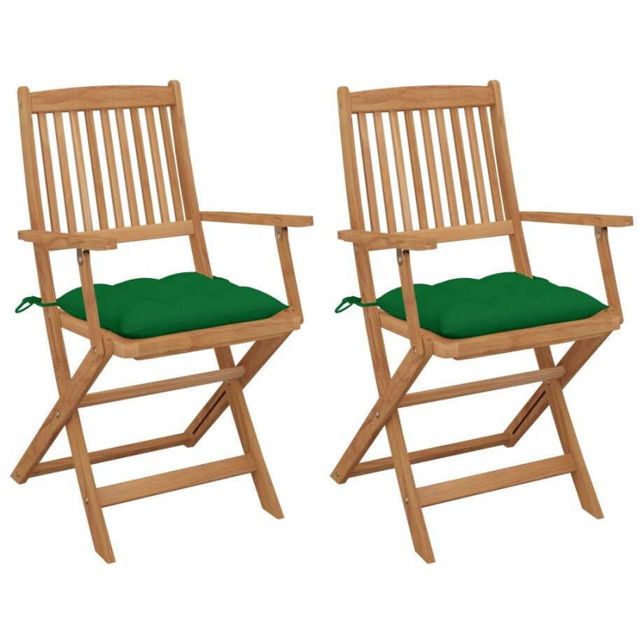 vidaXL Tuinstoelen 2 st inklapbaar met kussens massief acaciahout afbeelding 1