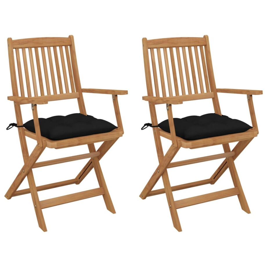 vidaXL Tuinstoelen 2 st inklapbaar met kussens massief acaciahout afbeelding 1