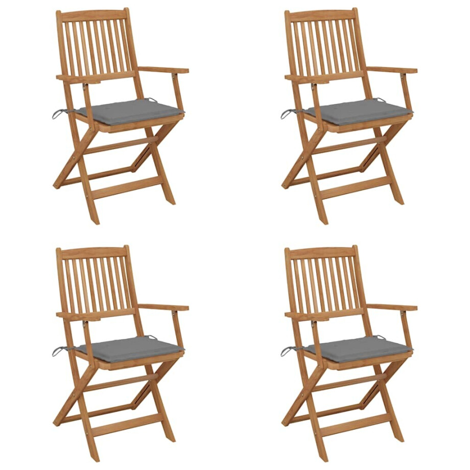 vidaXL Tuinstoelen 4 st inklapbaar met kussens massief acaciahout vidaXL Tuinstoelen 4 st inklapbaar met kussens massief acaciahout afbeelding 1