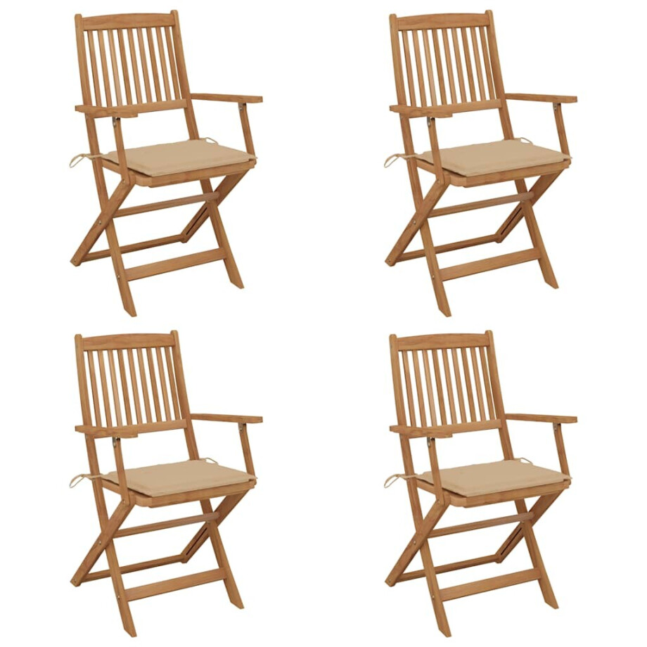 vidaXL Tuinstoelen 4 st inklapbaar met kussens massief acaciahout afbeelding 1