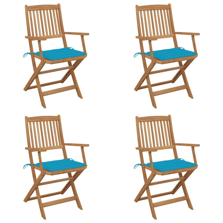 vidaXL Tuinstoelen 4 st inklapbaar met kussens massief acaciahout afbeelding 1