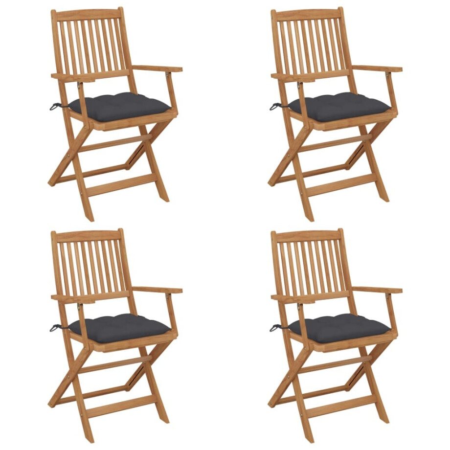 vidaXL Tuinstoelen 4 st inklapbaar met kussens massief acaciahout afbeelding 1