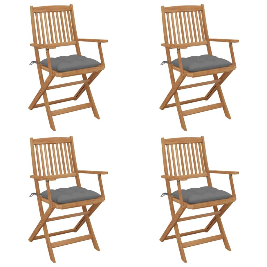 vidaXL Tuinstoelen 4 st inklapbaar met kussens massief acaciahout afbeelding 1