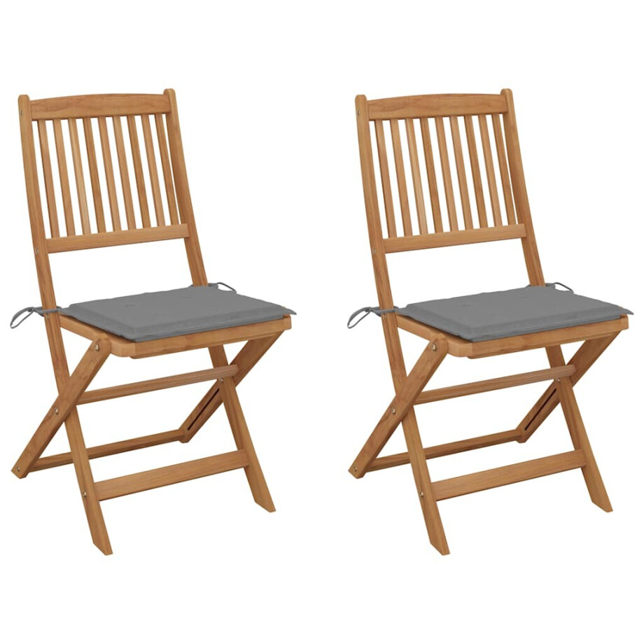 vidaXL Tuinstoelen 2 st inklapbaar met kussens massief acaciahout afbeelding 1