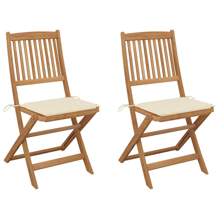 vidaXL Tuinstoelen 2 st inklapbaar met kussens massief acaciahout afbeelding 1