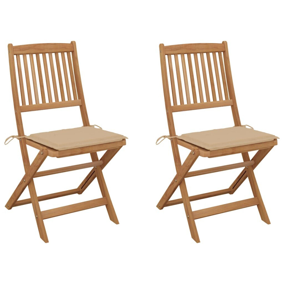 vidaXL Tuinstoelen 2 st inklapbaar met kussens massief acaciahout afbeelding 1