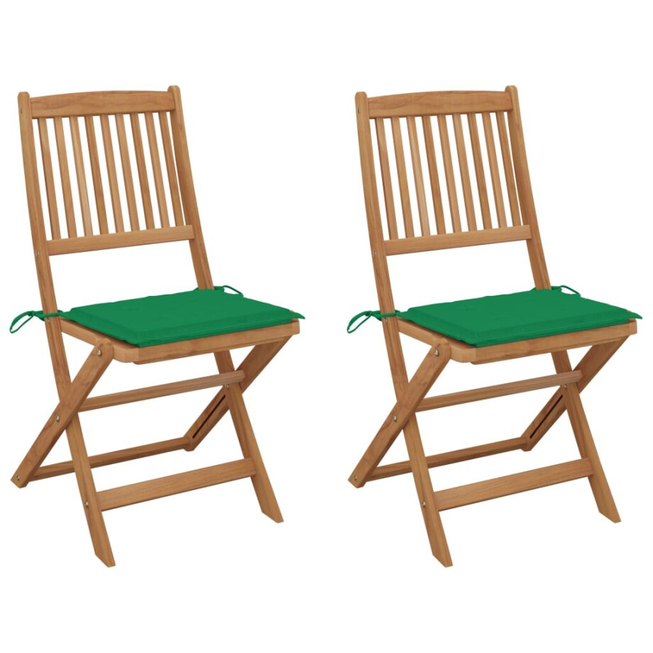 vidaXL Tuinstoelen 2 st inklapbaar met kussens massief acaciahout afbeelding 1
