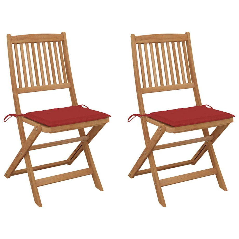 vidaXL Tuinstoelen 2 st inklapbaar met kussens massief acaciahout afbeelding 1