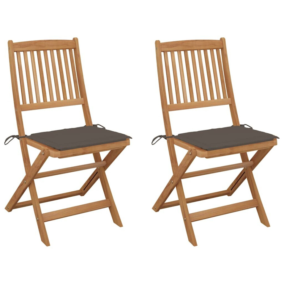 vidaXL Tuinstoelen 2 st inklapbaar met kussens massief acaciahout afbeelding 1
