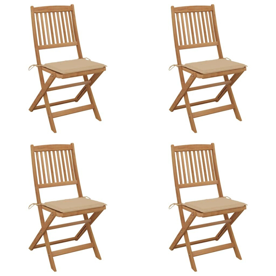 vidaXL Tuinstoelen 4 st inklapbaar met kussens massief acaciahout afbeelding 1