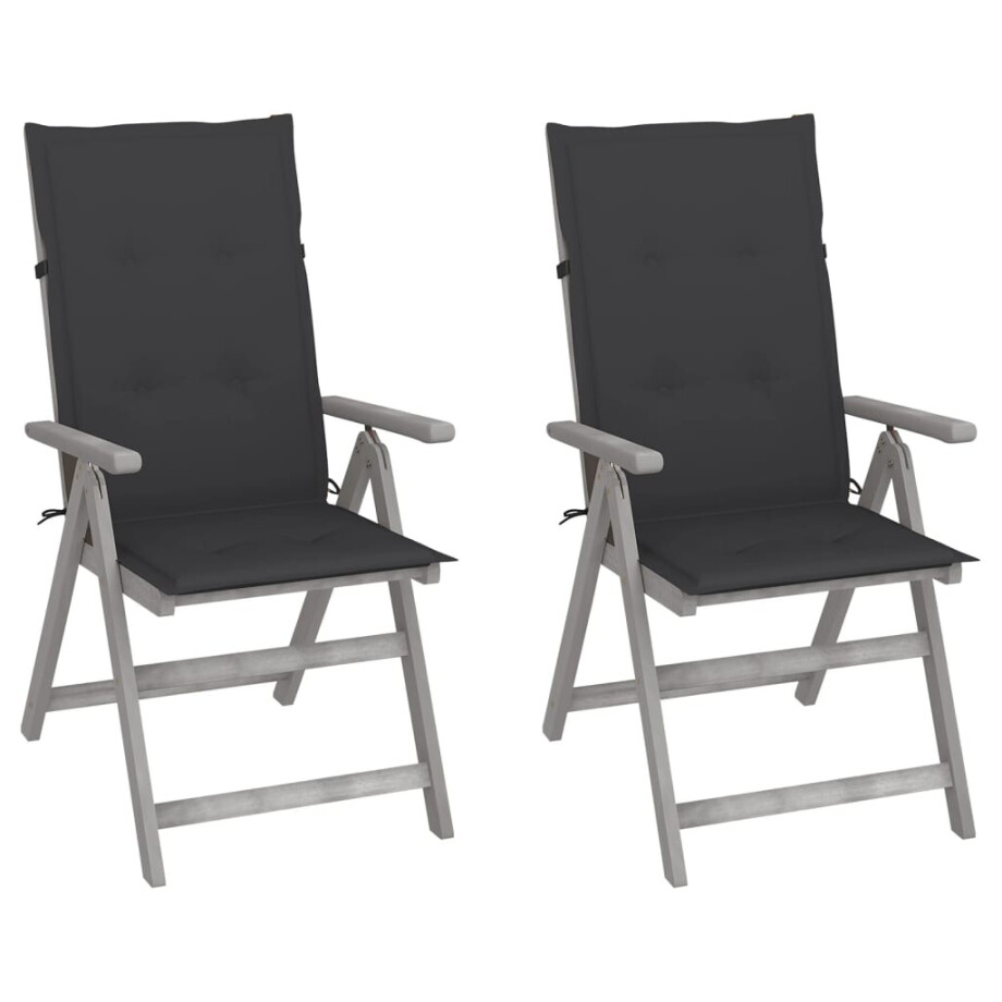 vidaXL Tuinstoelen 2 st verstelbaar met kussens massief acaciahout vidaXL Tuinstoelen 2 st verstelbaar met kussens massief acaciahout afbeelding 1
