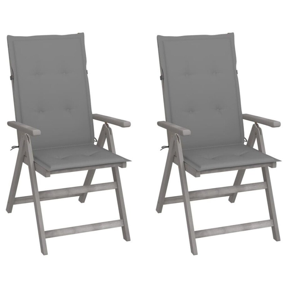 vidaXL Tuinstoelen 2 st verstelbaar met kussens massief acaciahout afbeelding 1