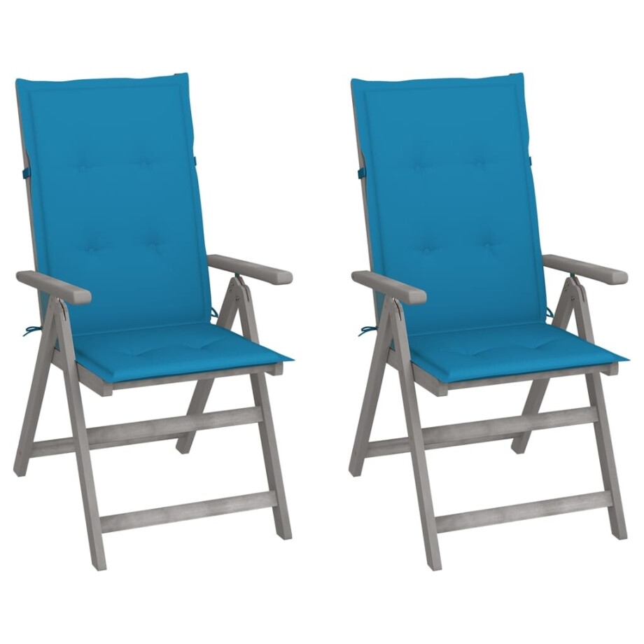 vidaXL Tuinstoelen 2 st verstelbaar met kussens massief acaciahout afbeelding 1
