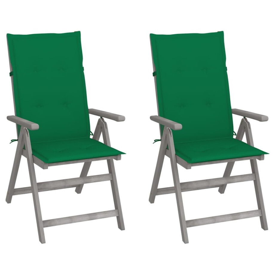 vidaXL Tuinstoelen 2 st verstelbaar met kussens massief acaciahout vidaXL Tuinstoelen 2 st verstelbaar met kussens massief acaciahout afbeelding 1