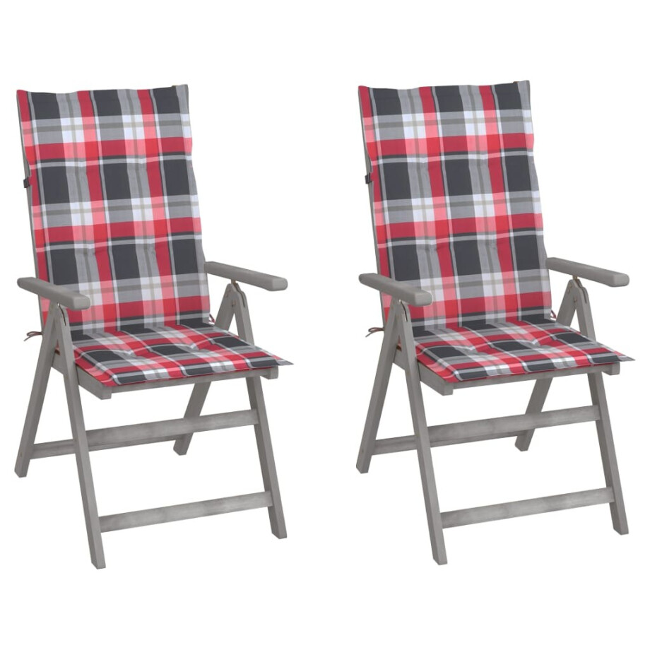 vidaXL Tuinstoelen 2 st verstelbaar met kussens massief acaciahout afbeelding 1