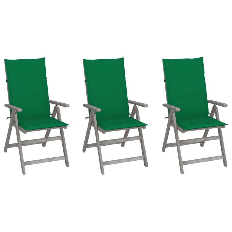 vidaXL Tuinstoelen 3 st verstelbaar met kussens massief acaciahout afbeelding 1