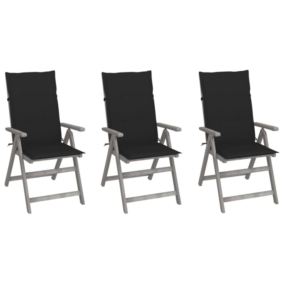 vidaXL Tuinstoelen 3 st verstelbaar met kussens massief acaciahout afbeelding 1