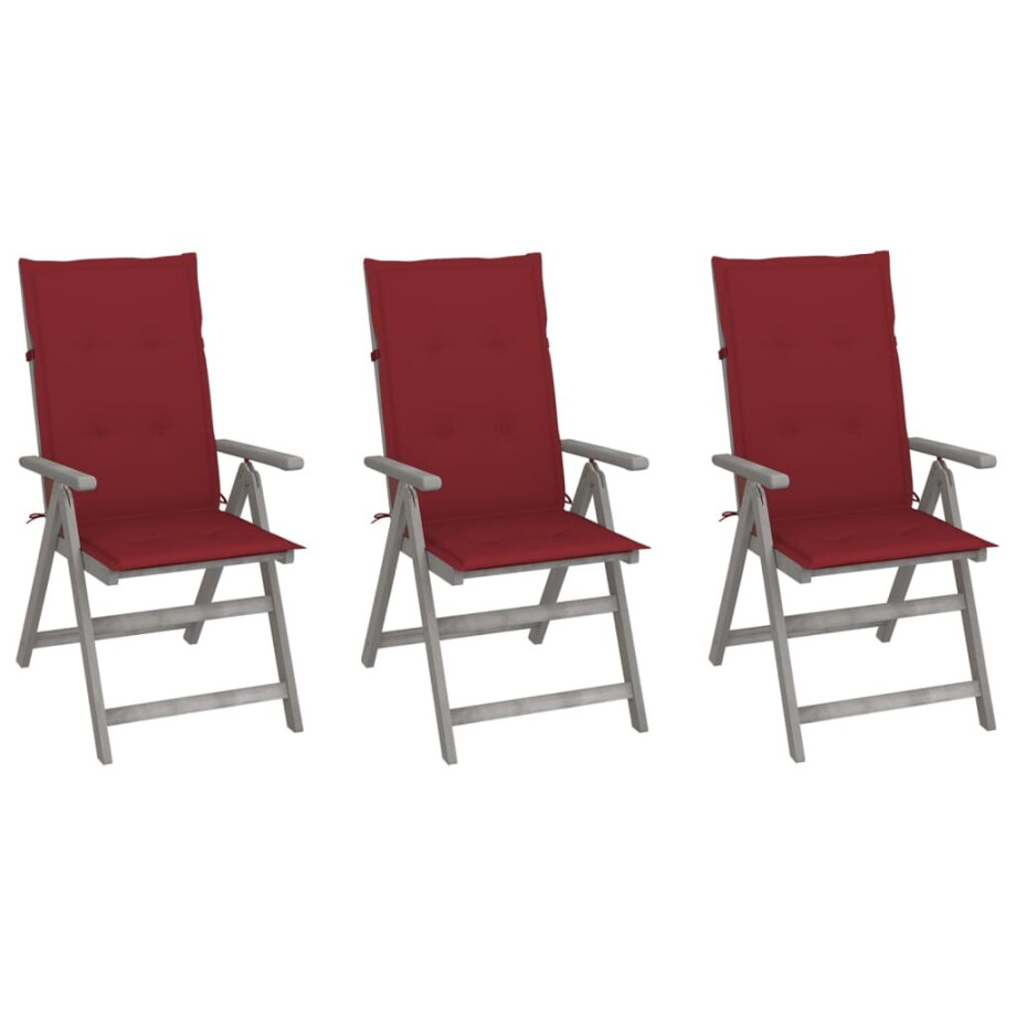 vidaXL Tuinstoelen 3 st verstelbaar met kussens massief acaciahout afbeelding 1