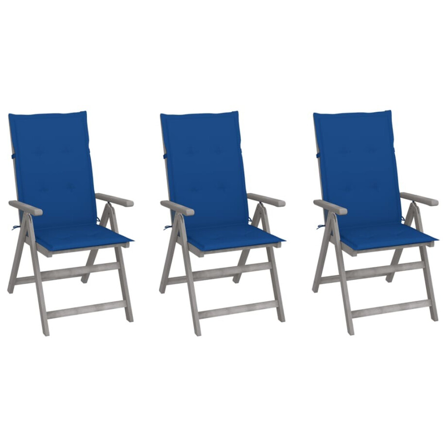vidaXL Tuinstoelen 3 st verstelbaar met kussens massief acaciahout afbeelding 1