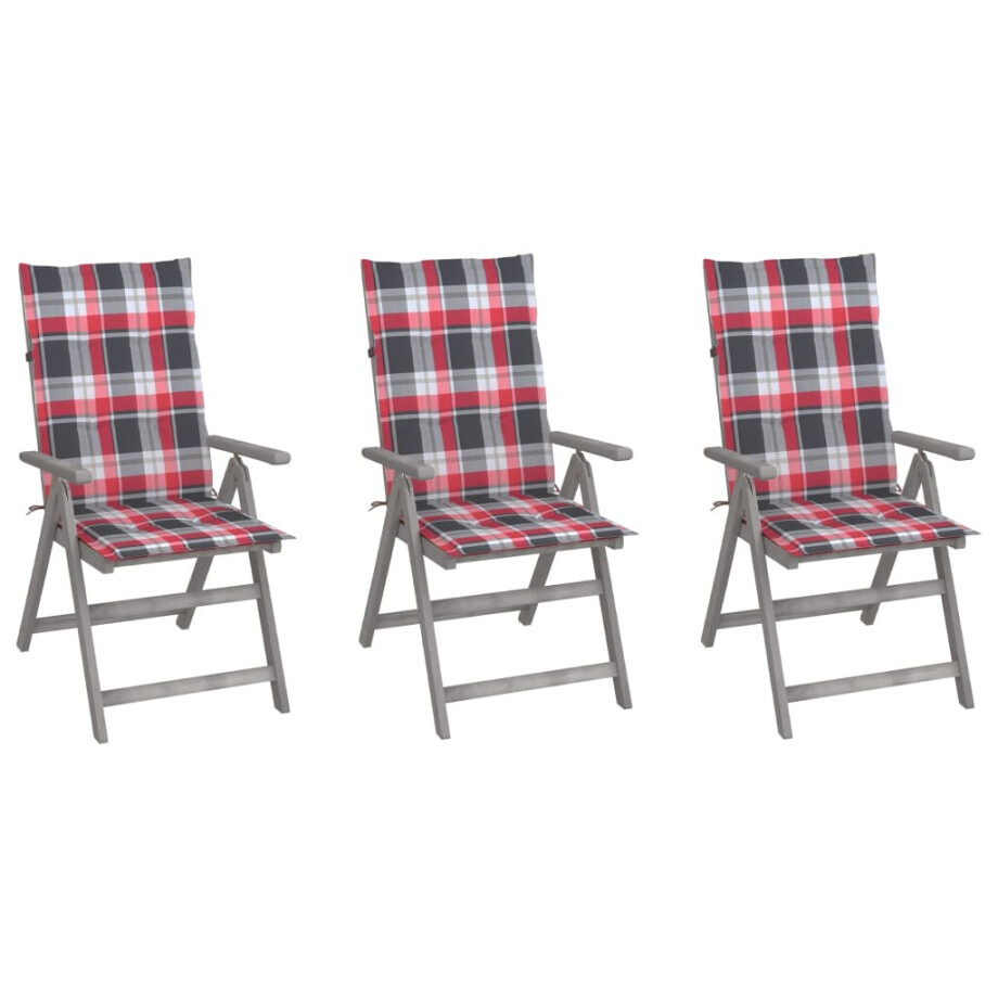 vidaXL Tuinstoelen 3 st verstelbaar met kussens massief acaciahout afbeelding 1