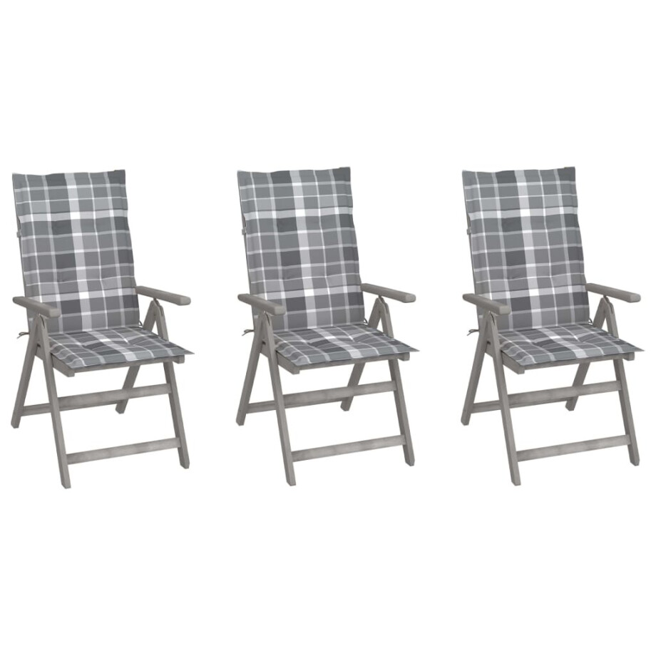 vidaXL Tuinstoelen 3 st verstelbaar met kussens massief acaciahout afbeelding 1