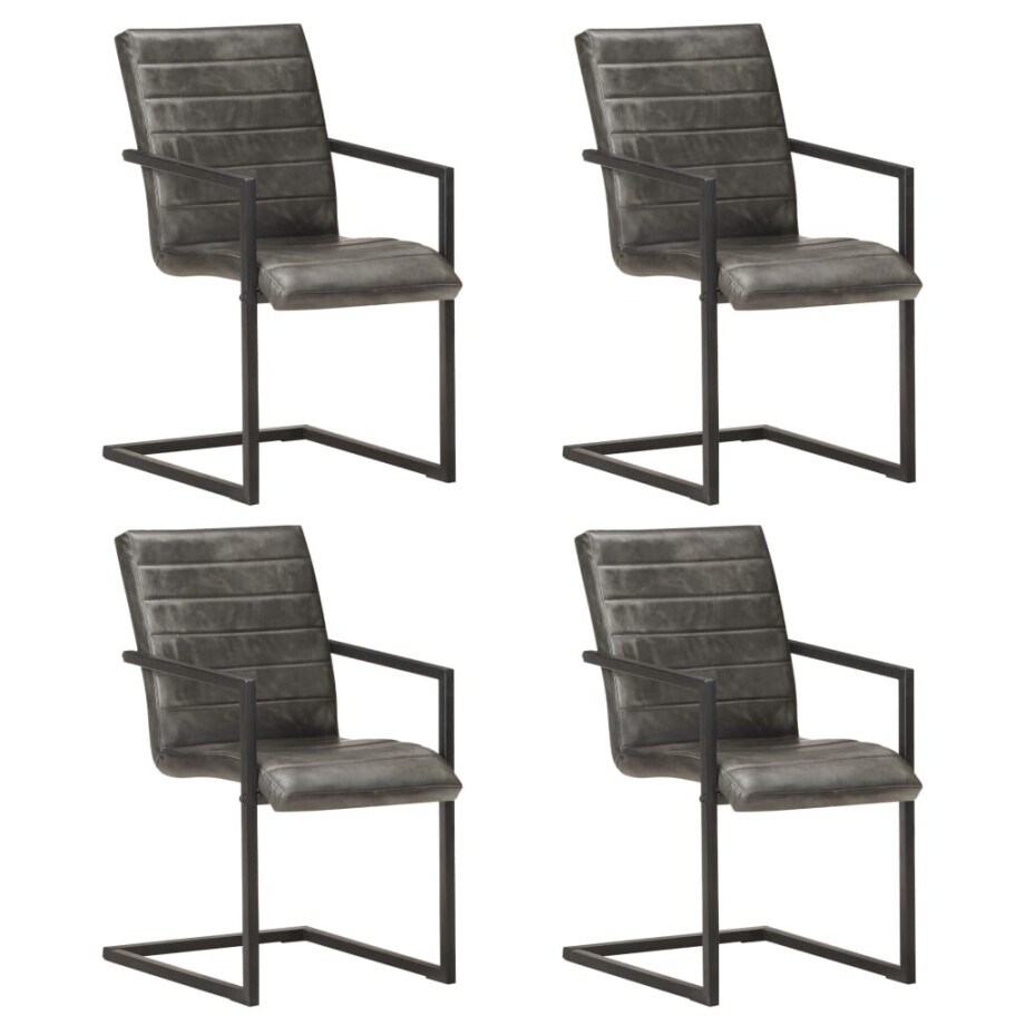 vidaXL Eetkamerstoelen 4 st echt leer grijs afbeelding 1