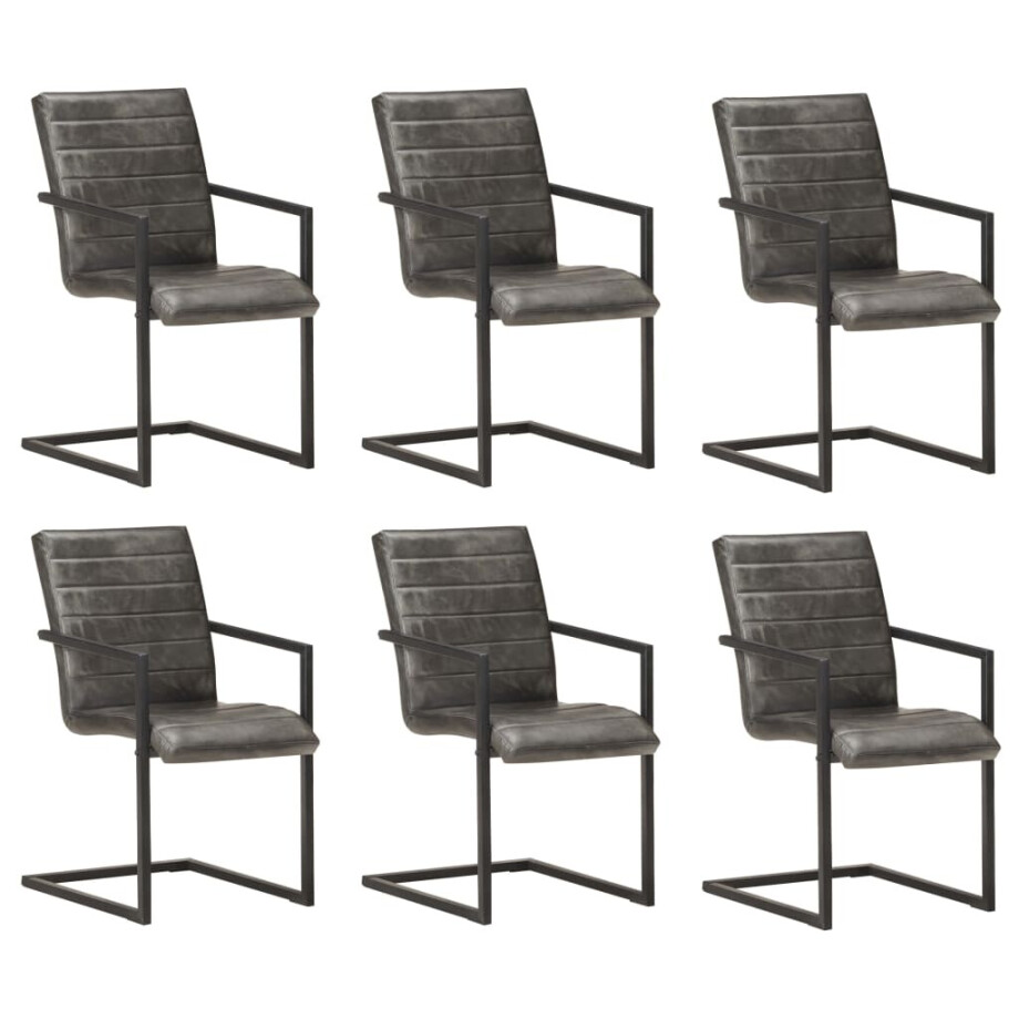 vidaXL Eetkamerstoelen 6 st echt leer grijs vidaXL Eetkamerstoelen 6 st echt leer grijs afbeelding 1