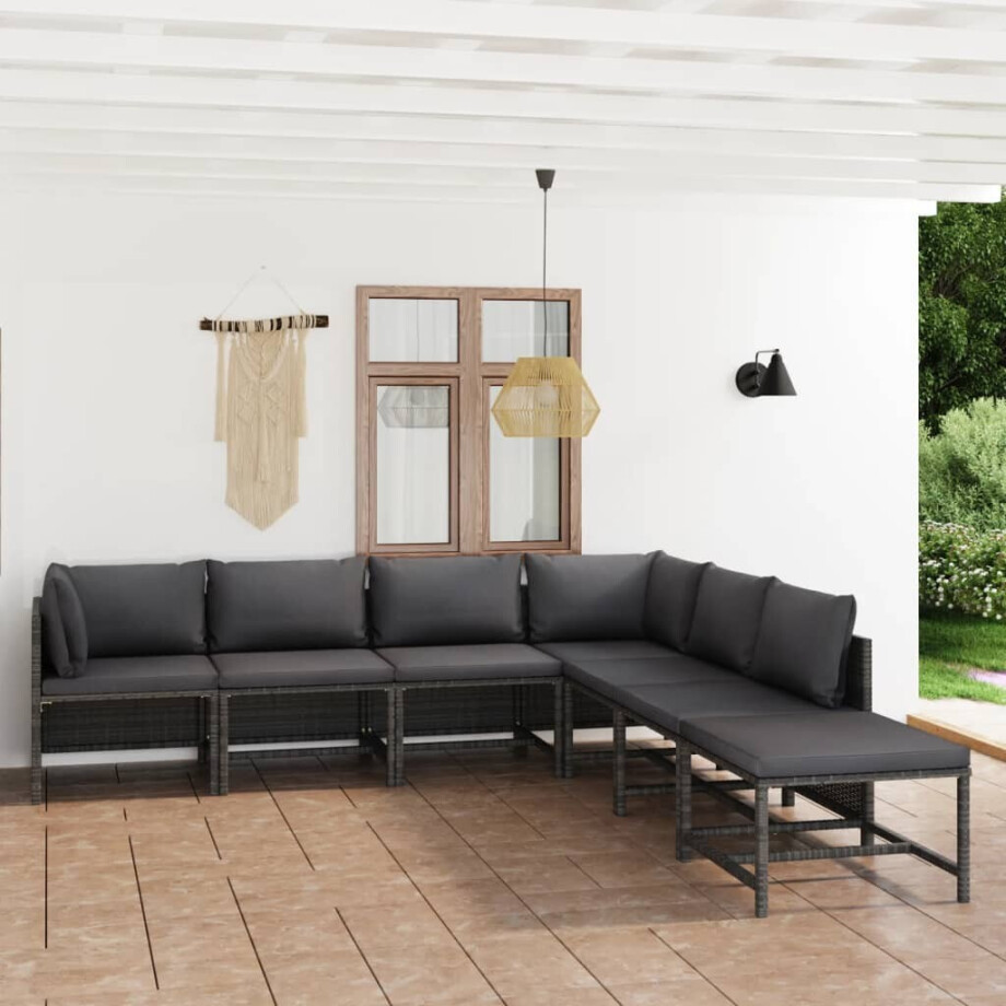 vidaXL 7-delige Loungeset met kussens poly rattan grijs afbeelding 1
