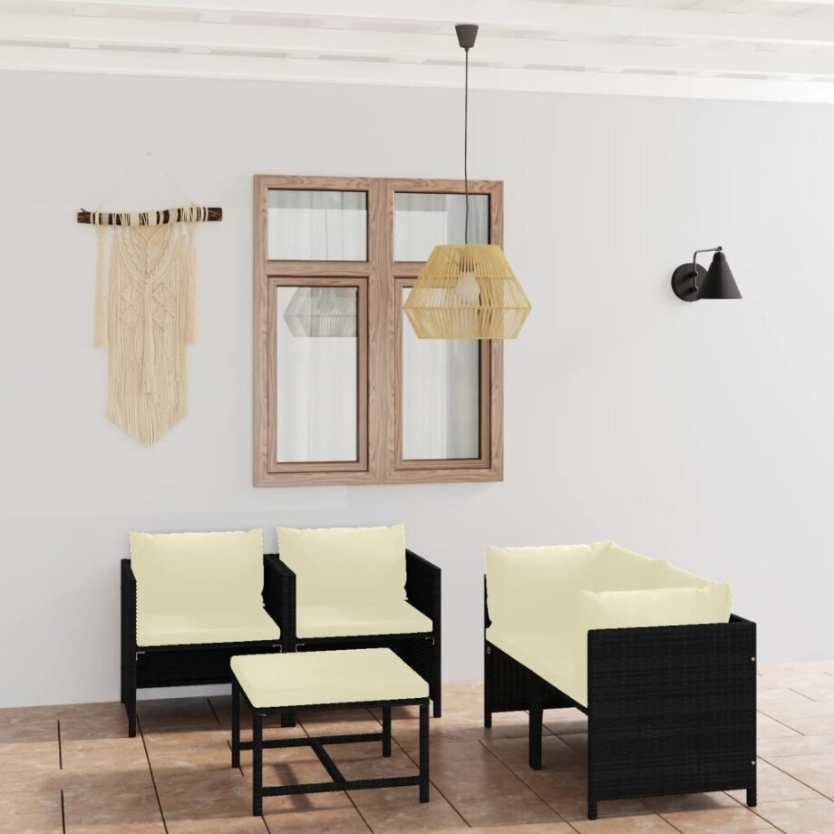 vidaXL 5-delige Loungeset met kussens poly rattan zwart afbeelding 1