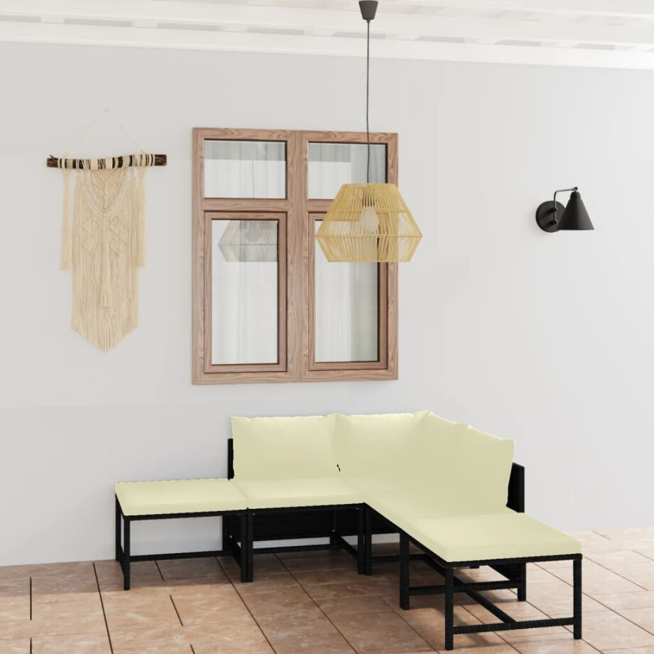 vidaXL 6-delige Loungeset met kussens poly rattan zwart afbeelding 1