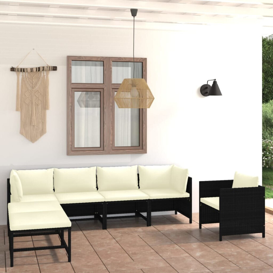 vidaXL 7-delige Loungeset met kussens poly rattan zwart afbeelding 1