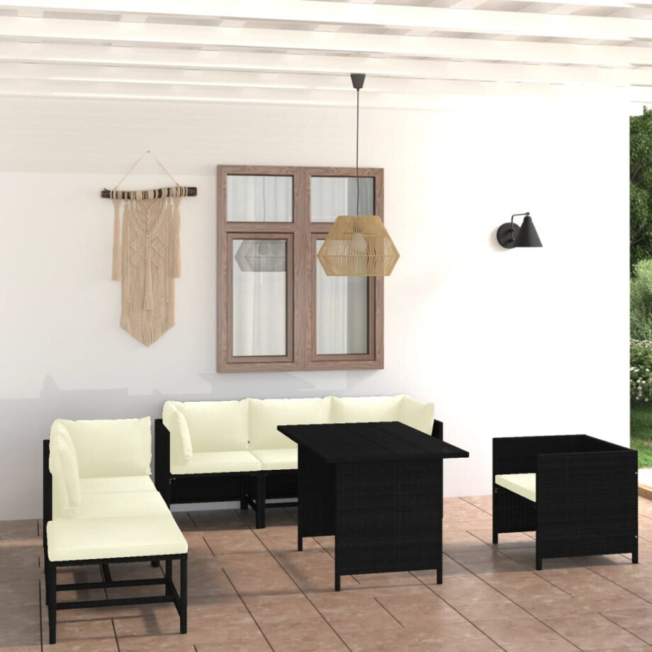 vidaXL 8-delige Loungeset met kussens poly rattan zwart afbeelding 1