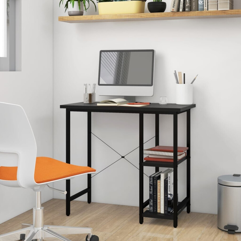 vidaXL Computerbureau 80x40x72 cm MDF en metaal zwart afbeelding 1