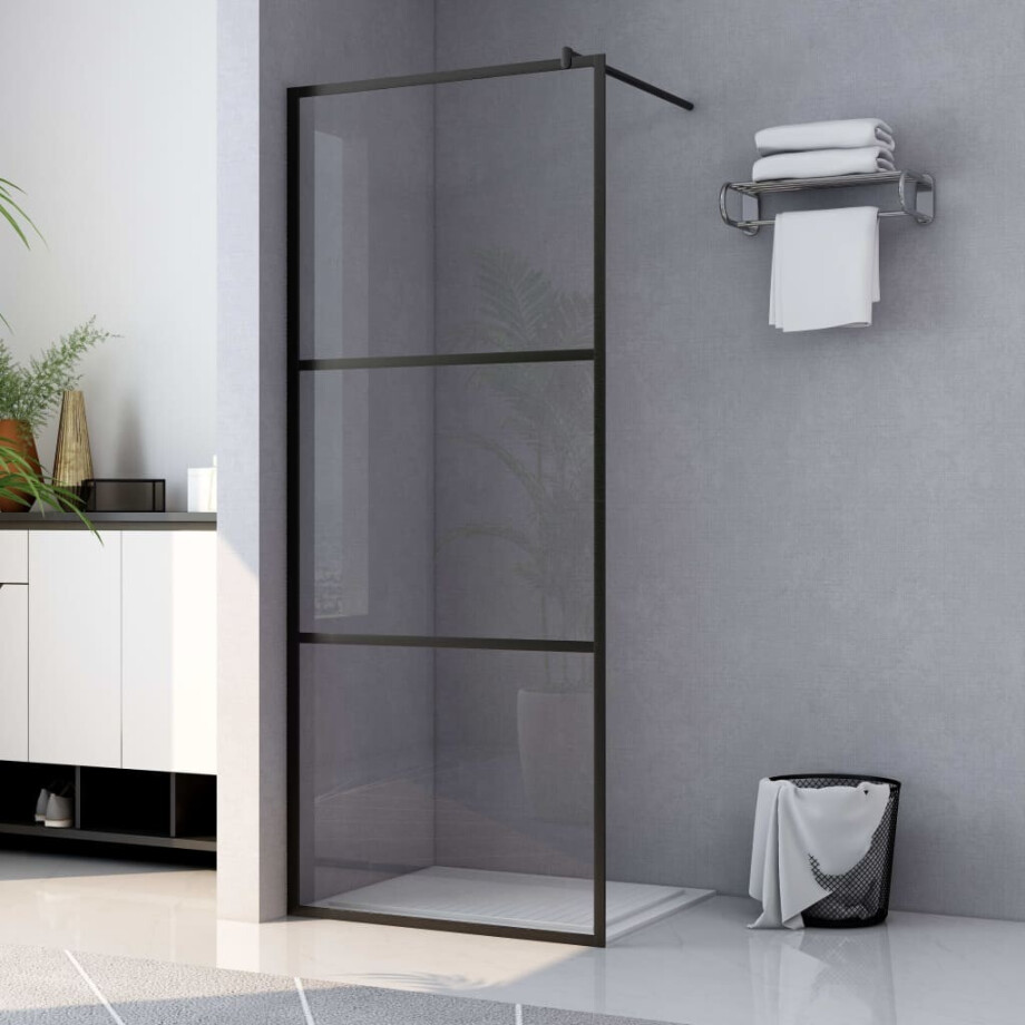 vidaXL Inloopdouchewand transparant 80x195 cm ESG-glas zwart afbeelding 1