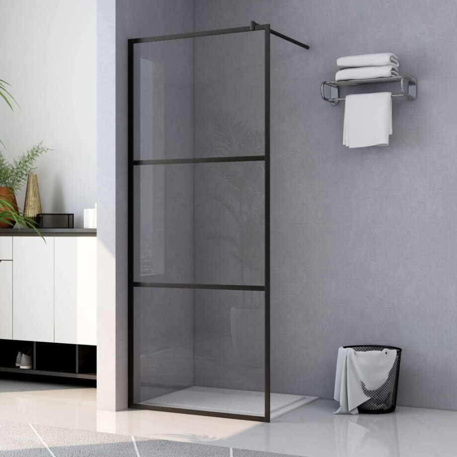 vidaXL Inloopdouchewand transparant 100x195 cm ESG-glas zwart afbeelding 1