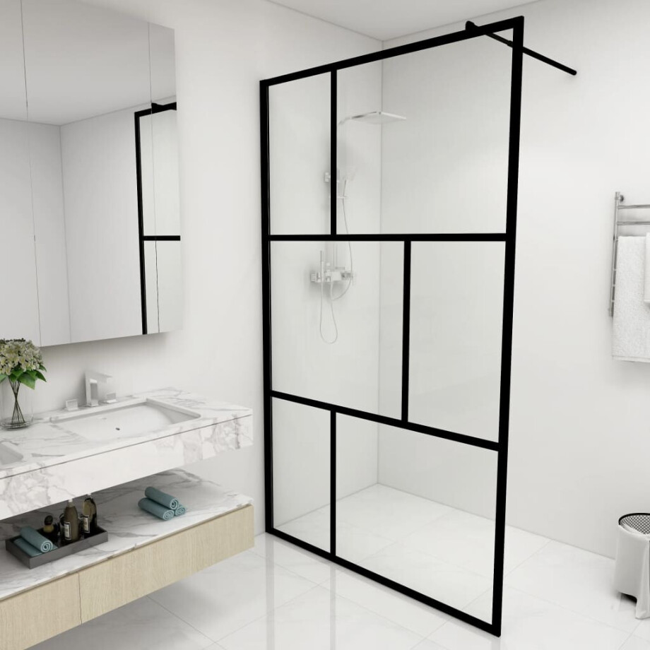 vidaXL Inloopdouchewand 115x195 cm gehard glas zwart afbeelding 1