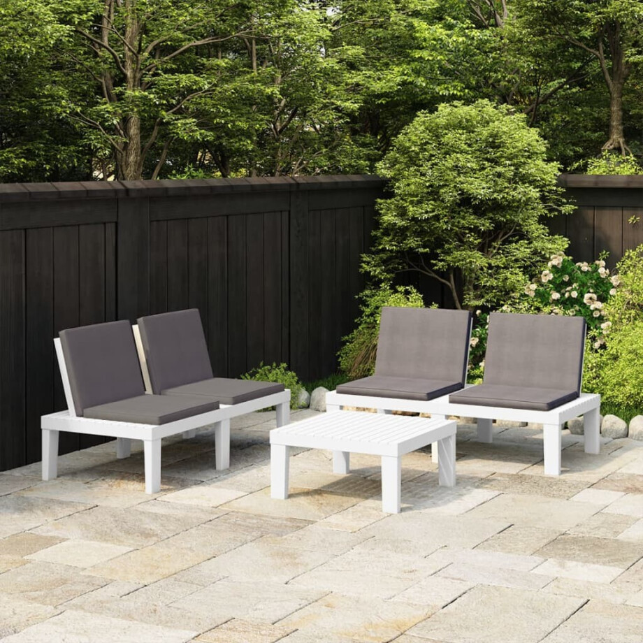 vidaXL 3-delige Loungeset met kussens kunststof wit vidaXL 3-delige Loungeset met kussens kunststof wit afbeelding 1