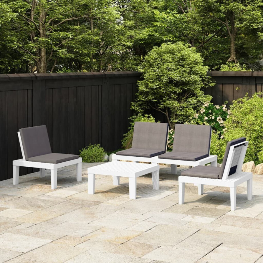 vidaXL 4-delige Loungeset met kussens kunststof wit vidaXL 4-delige Loungeset met kussens kunststof wit afbeelding 1
