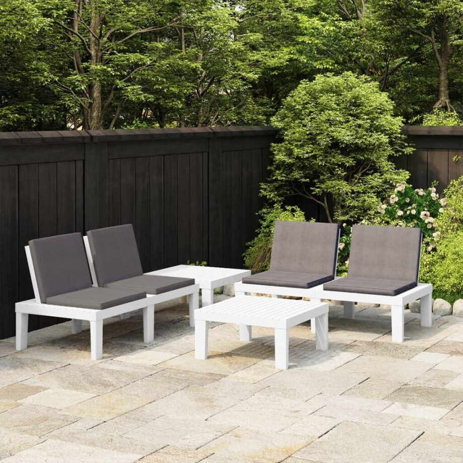vidaXL 4-delige Loungeset met kussens kunststof wit vidaXL 4-delige Loungeset met kussens kunststof wit afbeelding 1