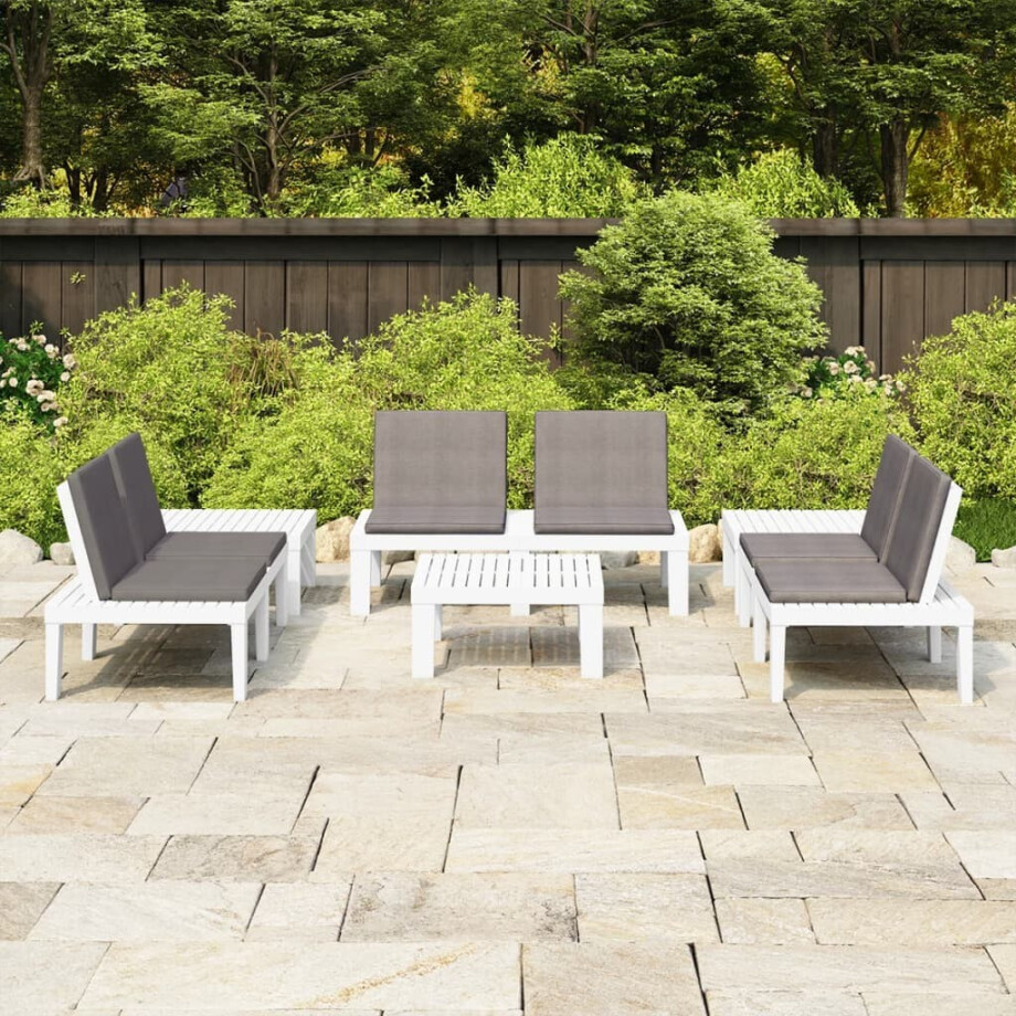 vidaXL 6-delige Loungeset met kussens kunststof wit vidaXL 6-delige Loungeset met kussens kunststof wit afbeelding 1