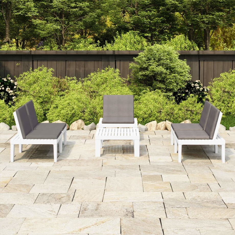 vidaXL 4-delige Loungeset met kussens kunststof wit vidaXL 4-delige Loungeset met kussens kunststof wit afbeelding 1